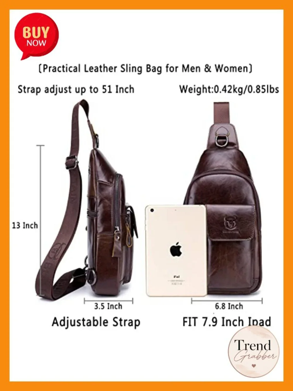 Genuine Leather Sling Bag Crossbody Shoulder Messenger for Travel Hiking Men